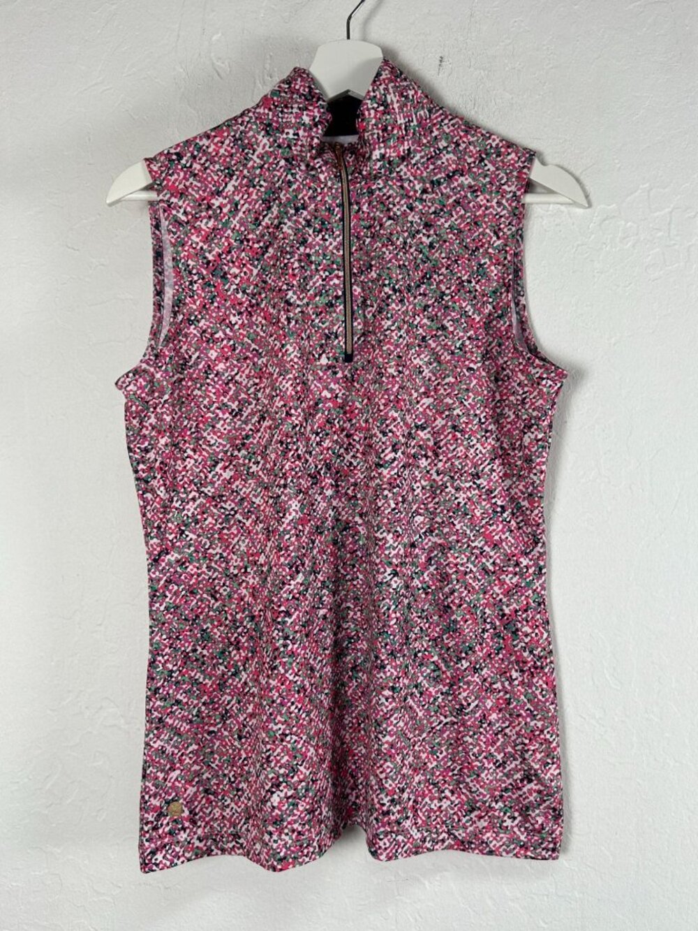EP New York Womens 1/4 Zip Mock Neck Golf Shirt Pink Abstract Active Top Medium